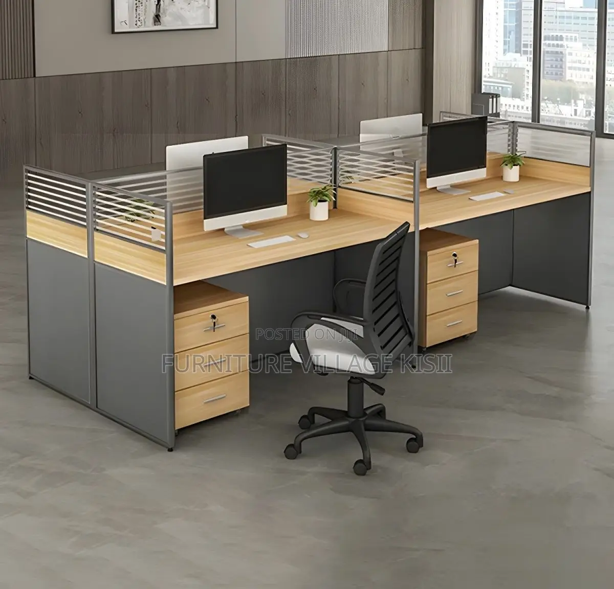 Workstation Desk: 4- Way Wood Office Desk