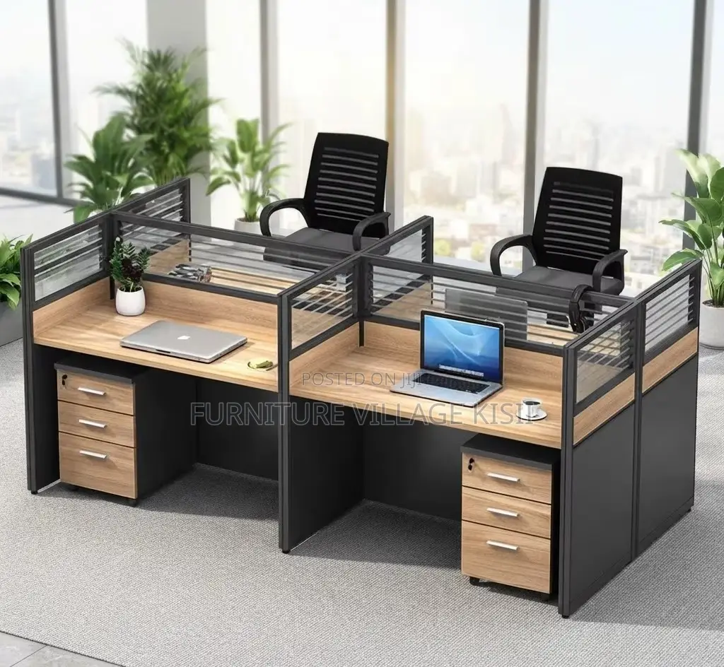 Workstation Desk: 4- Way Wood Office Desk
