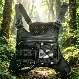 Black Tactical Sports Chest Rig Bag Featuring a Front Utility Pouch