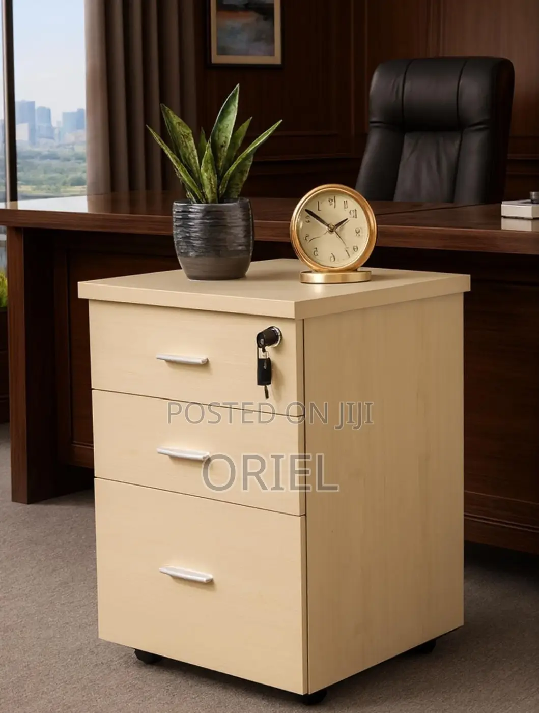 Office Cabinet : Movable 3-Drawer Cabinet With Pedestals