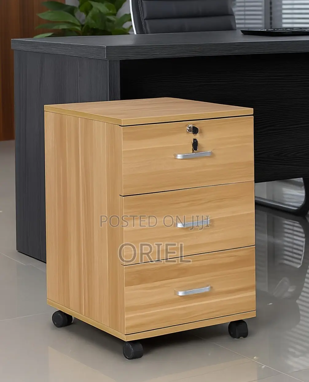 Office Cabinet : Movable 3-Drawer Cabinet With Pedestals