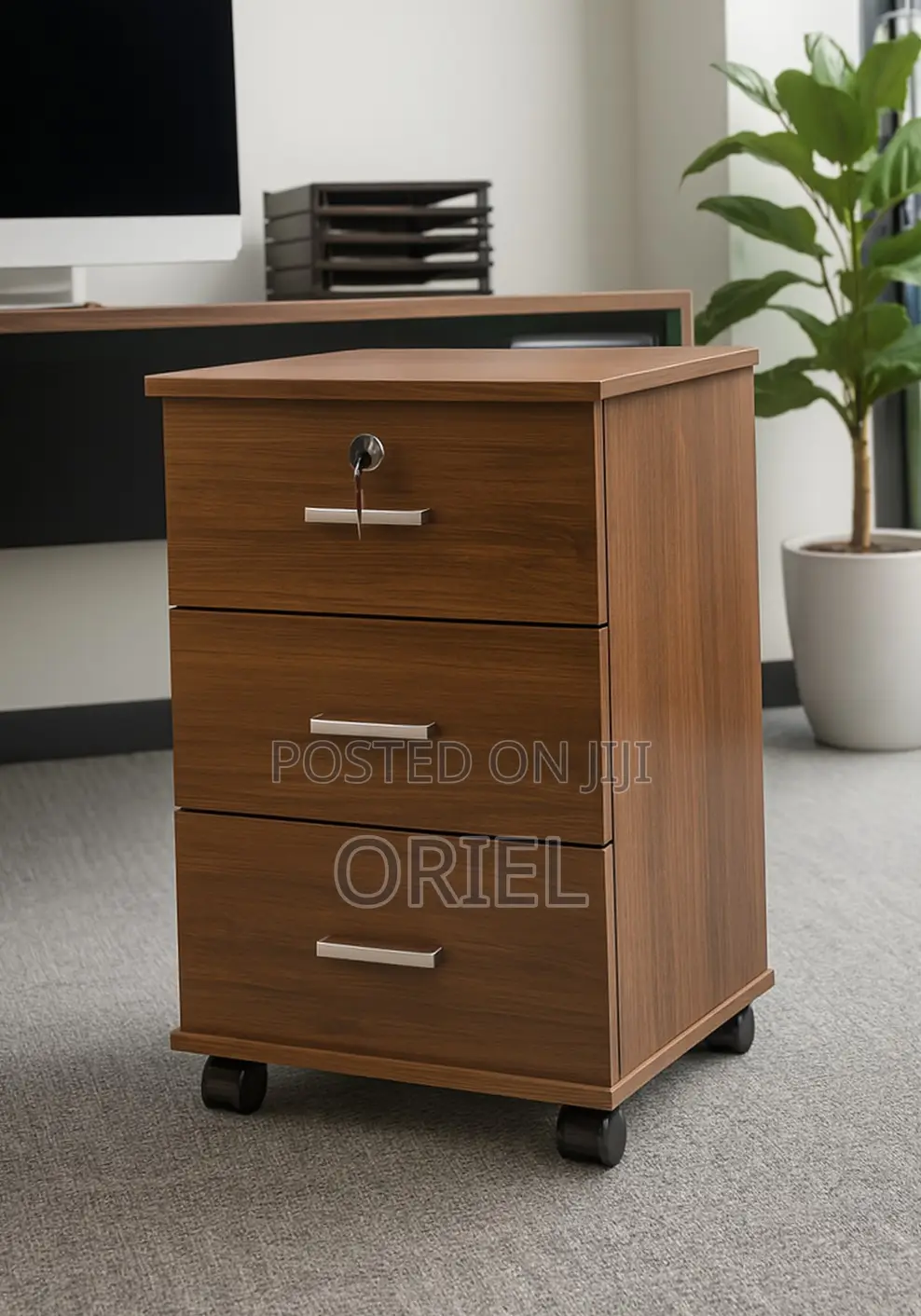 Office Cabinet : Movable 3-Drawer Cabinet With Pedestals
