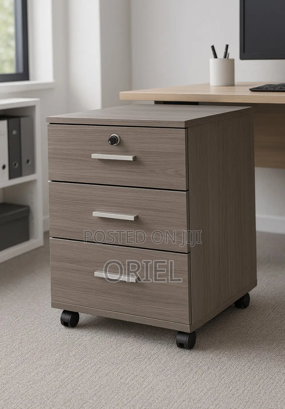 Office Cabinet : Movable 3-Drawer Cabinet With Pedestals