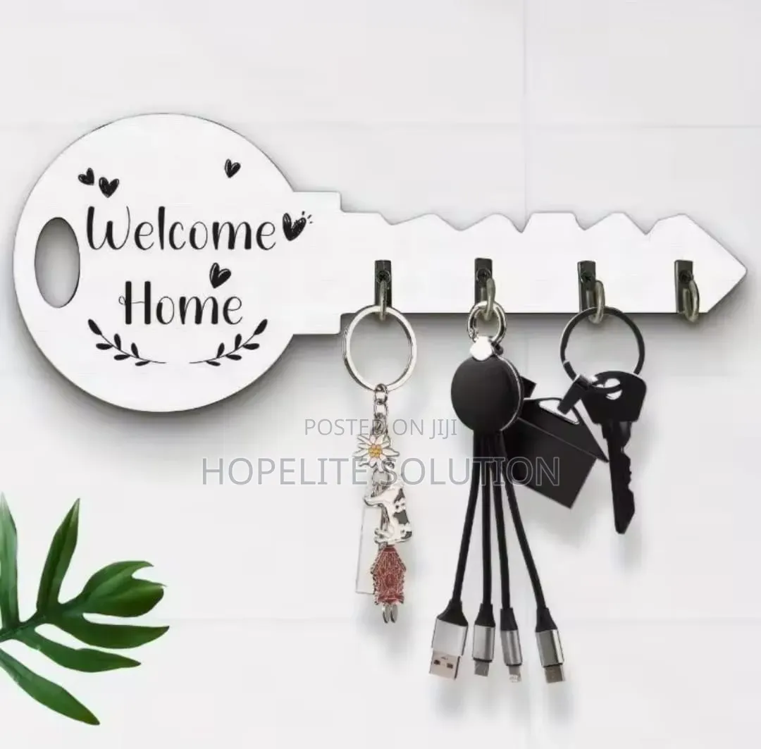 Welcome Home Wooden Key Holder With Hooks -
