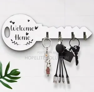 Welcome Home Wooden Key Holder With Hooks -