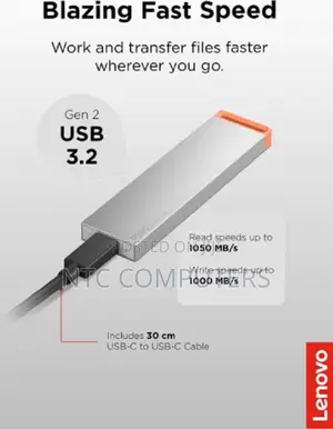 Lenovo Ps8s Portable External SSD 1tb Upto 1050mb/S USB-C, Usb3.2 Gen2