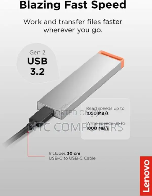 Lenovo Ps8s Portable External SSD 1tb Upto 1050mb/S USB-C, Usb3.2 Gen2