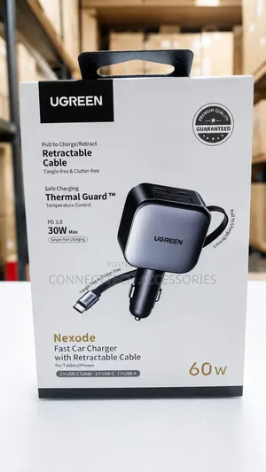 UGREEN Nexode Car Charger 60W With Retractable USB-C Cable
