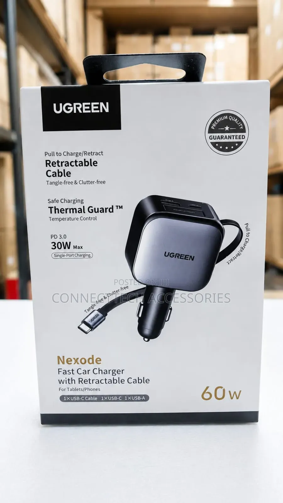 UGREEN Nexode Car Charger 60W With Retractable USB-C Cable