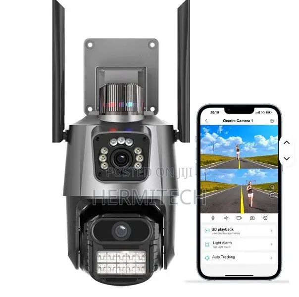 Dual Lens 4G PTZ CCTV With SIM Slot, Color Night Vision