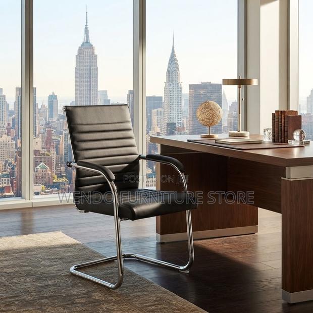 Office Chairs; Mid Bcak Leather Front Desk Visitors Chair - thumbnail 5