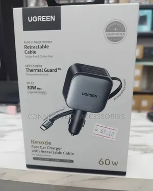 UGREEN Nexode Car Charger 60W With Retractable USB-C Cable