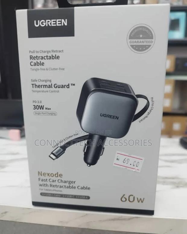 UGREEN Nexode Car Charger 60W With Retractable USB-C Cable - thumbnail 2