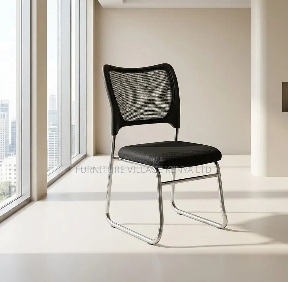Office Chair; Mesh Chrome Non Swivel Guest Office Chair