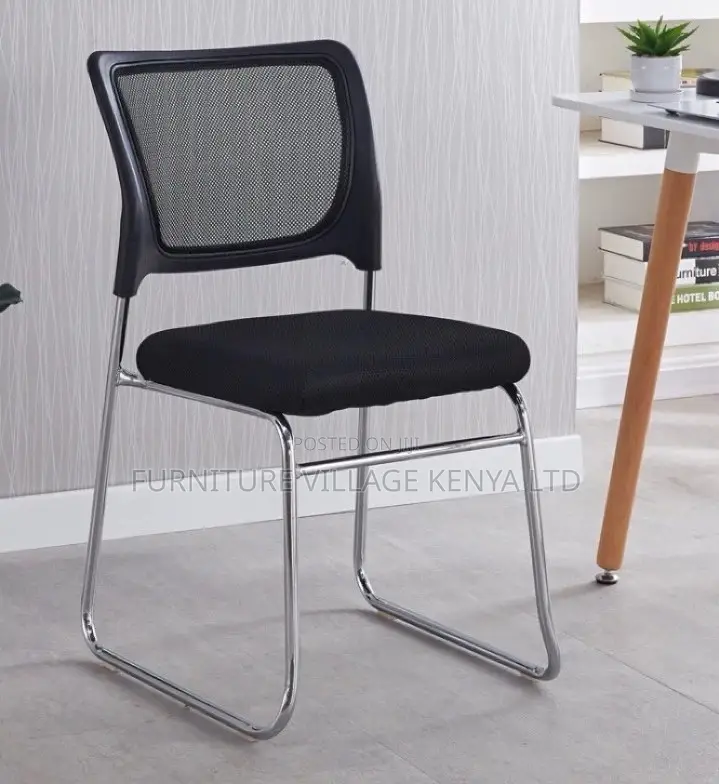 Office Chair; Mesh Chrome Non Swivel Guest Office Chair