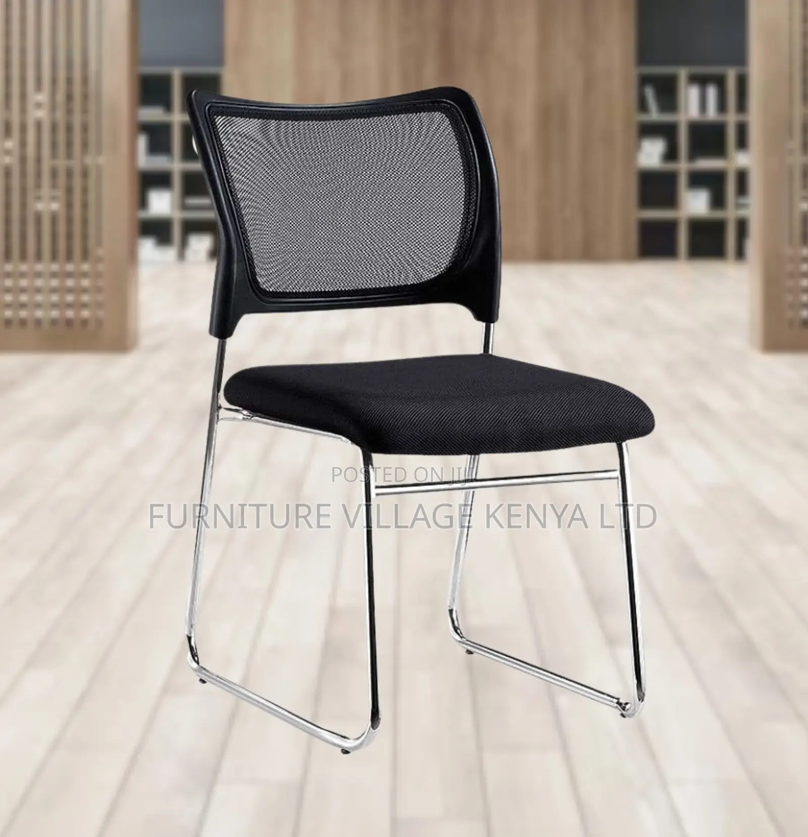 Office Chair; Mesh Chrome Non Swivel Guest Office Chair