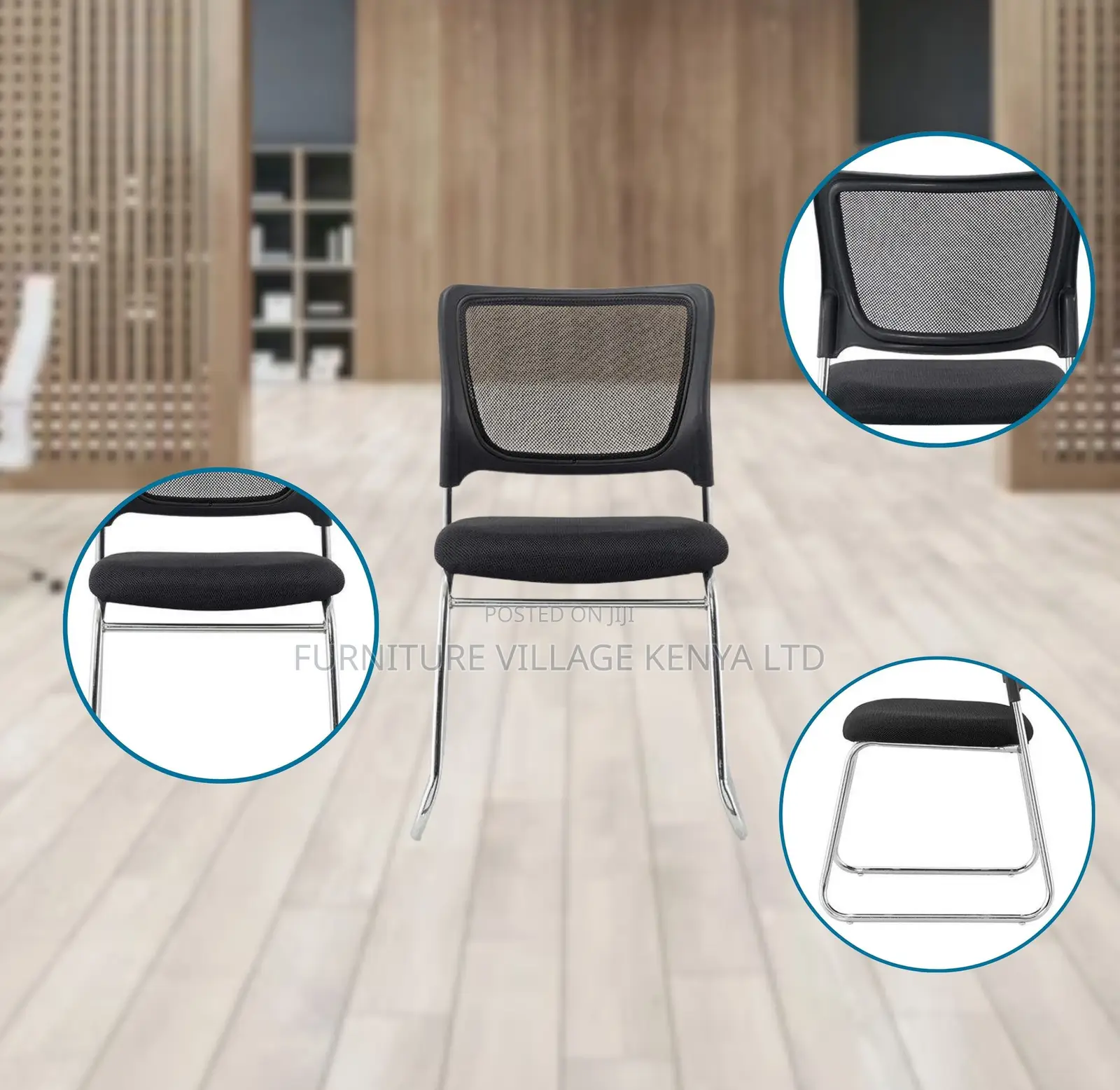 Office Chair; Mesh Chrome Non Swivel Guest Office Chair