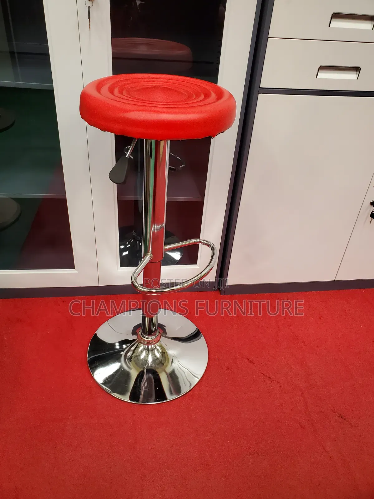 Adjustable Red Leather Swivel Barstool