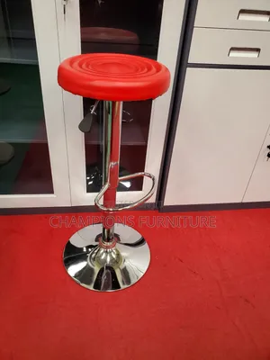 Adjustable Red Leather Swivel Barstool