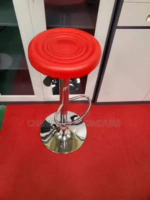 Adjustable Red Leather Swivel Barstool