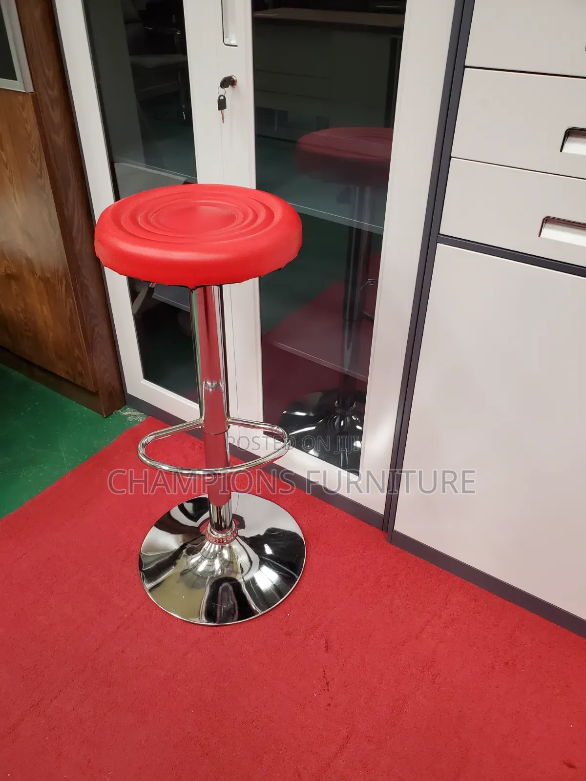 Adjustable Red Leather Swivel Barstool