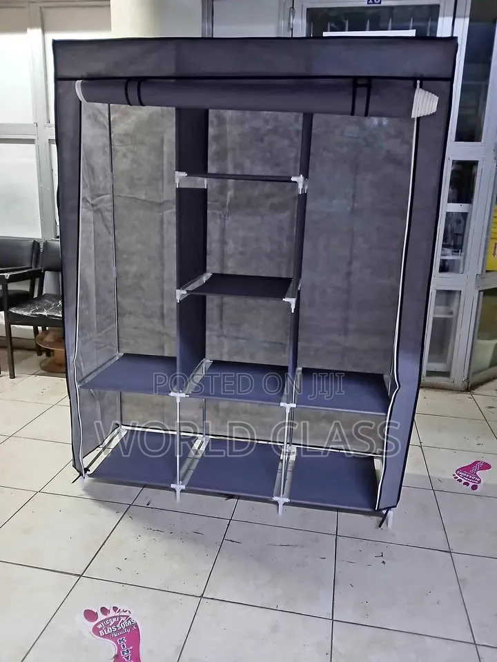 3-Column Grey Portable Metallic Wardrobe