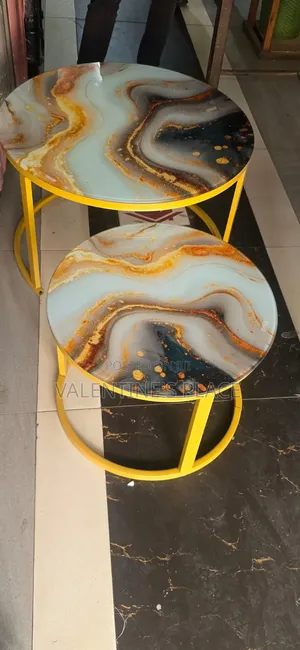 Marble Nesting Coffee Table (Glass Effect) White