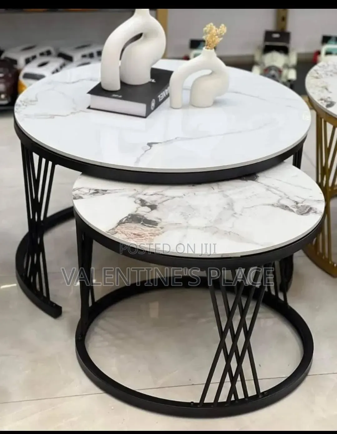 Modern Luxury 2in1 Pure Marble Nesting Tables With Black Stand