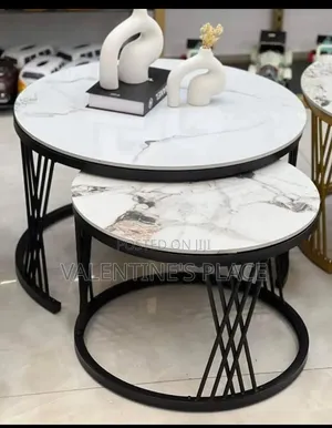 Modern Luxury 2in1 Pure Marble Nesting Tables With Black Stand