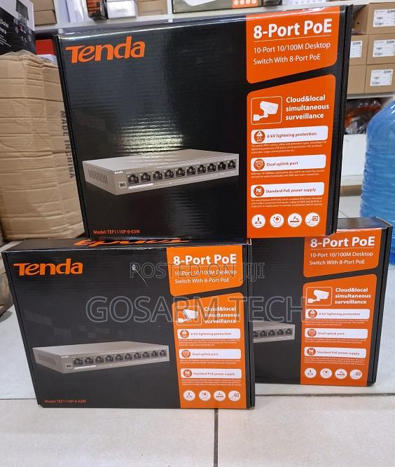 Tenda 8-Port PoE Switch – 63W CCTV Camera Network Solution