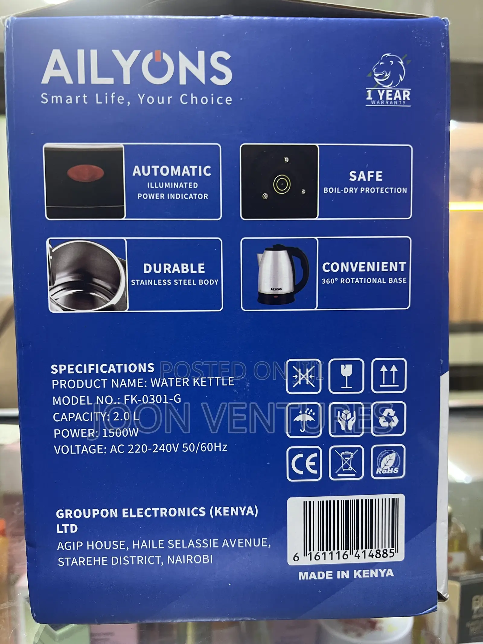 Ailyons 2L Stainless Steel Electric Kettle