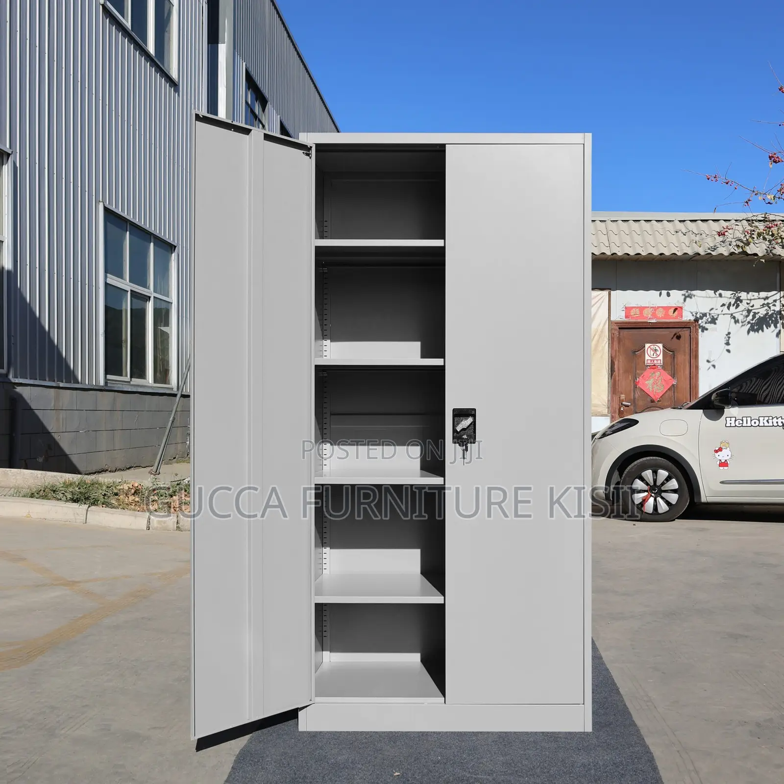 Office Cabinet; Grey 2-Door Steel Office Cabinet