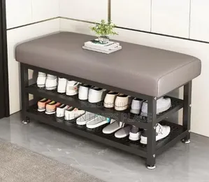 Entryway Shoe Rack With Padded Seat | 2-Tier Metal