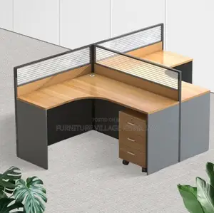 Office Furniture: 2 Seater Curved Brown Workstation Desk.