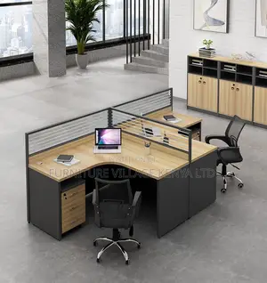 Office Furniture: 2 Seater Curved Brown Workstation Desk.