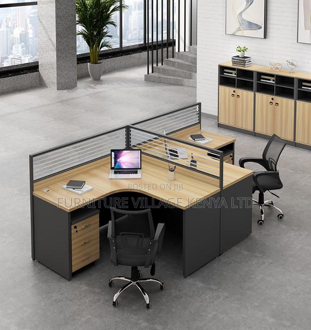 Office Furniture: 2 Seater Curved Brown Workstation Desk.
