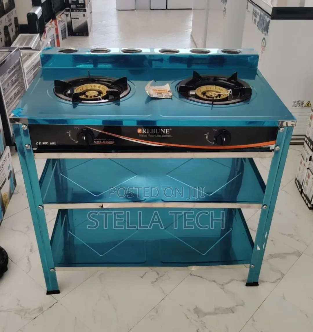 Heavy Duty Rebune Double Burner Standing Gas Stove With Shelves
