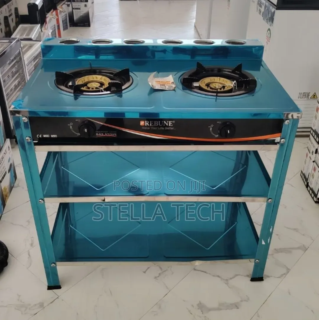 Heavy Duty Rebune Double Burner Standing Gas Stove With Shelves