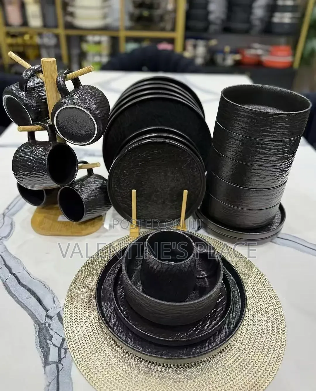 Elegant Matte Black Dinnerware Set Mug Tree