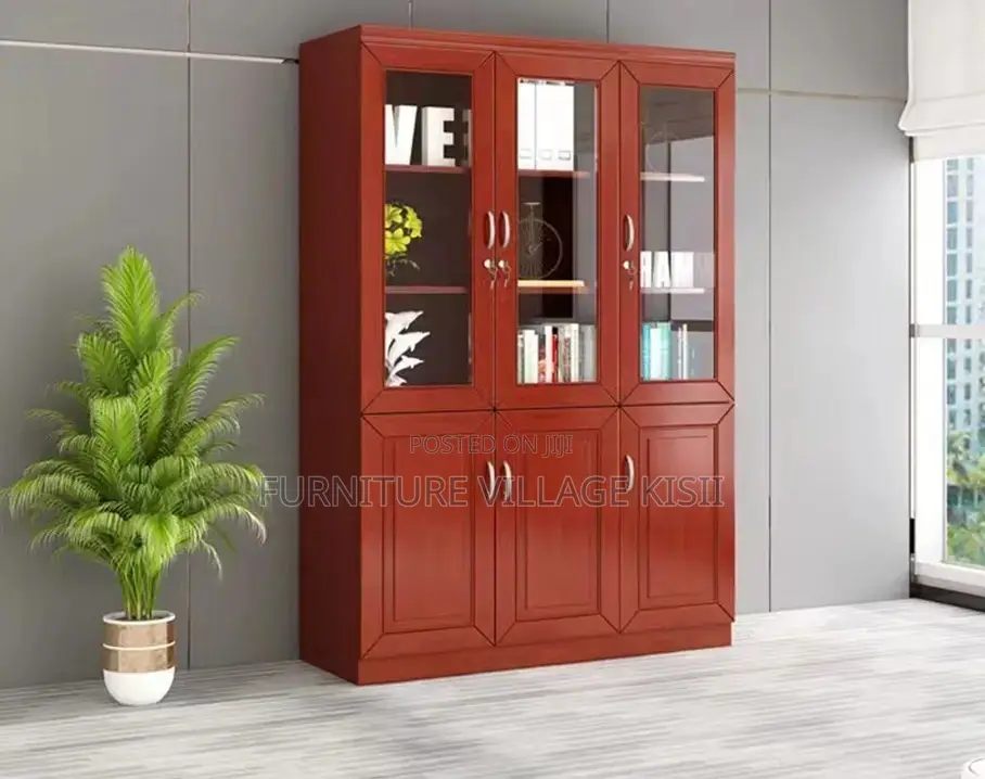 Cabinet: 3-Door Executive Mahogany Cabinet.