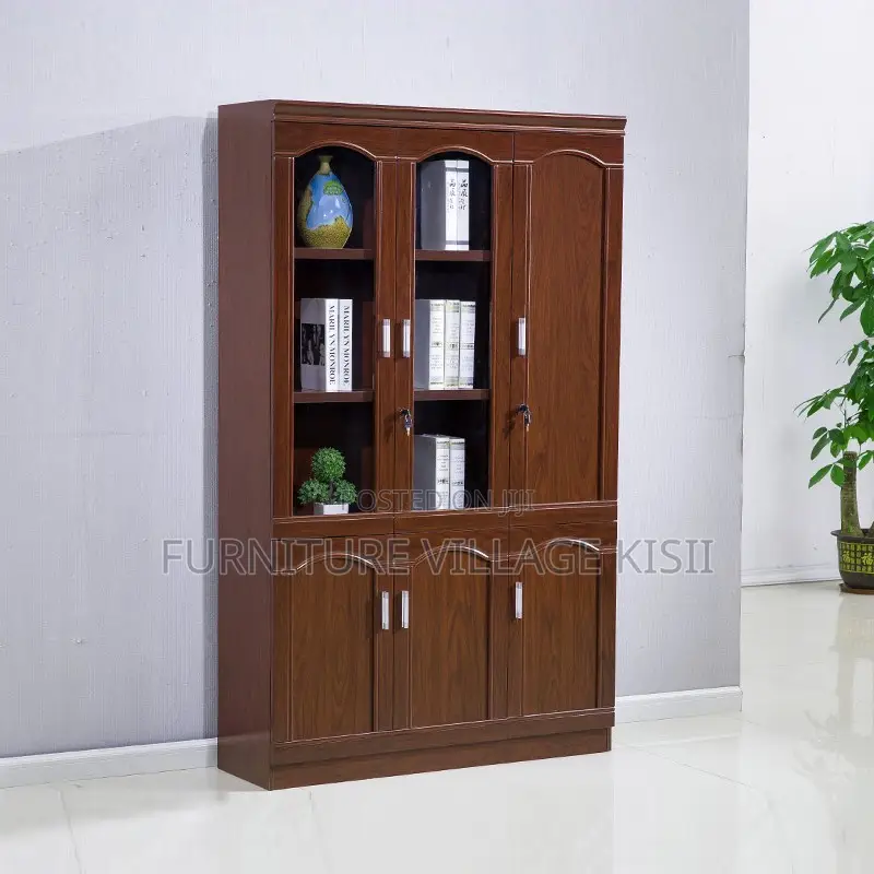 Cabinet: 3-Door Executive Mahogany Cabinet.