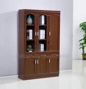 Cabinet: 3-Door Executive Mahogany Cabinet.