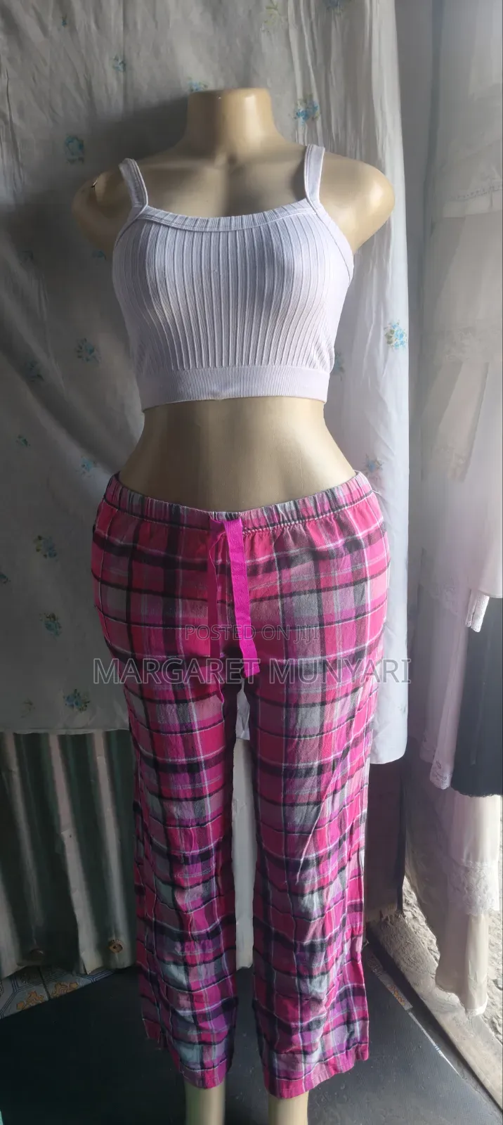 Pink and Red Checked Pajama Pants