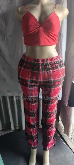 Pink and Red Checked Pajama Pants