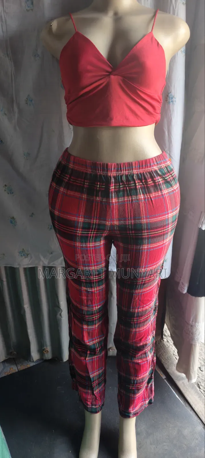 Pink and Red Checked Pajama Pants