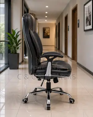Black Leather Generic Swivel Chair.
