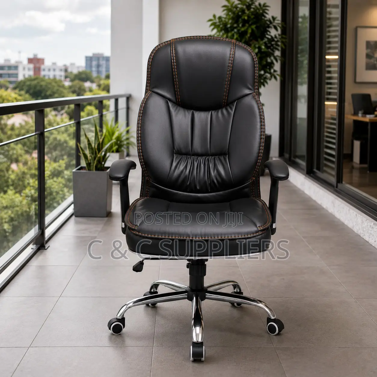 Black Leather Generic Swivel Chair.