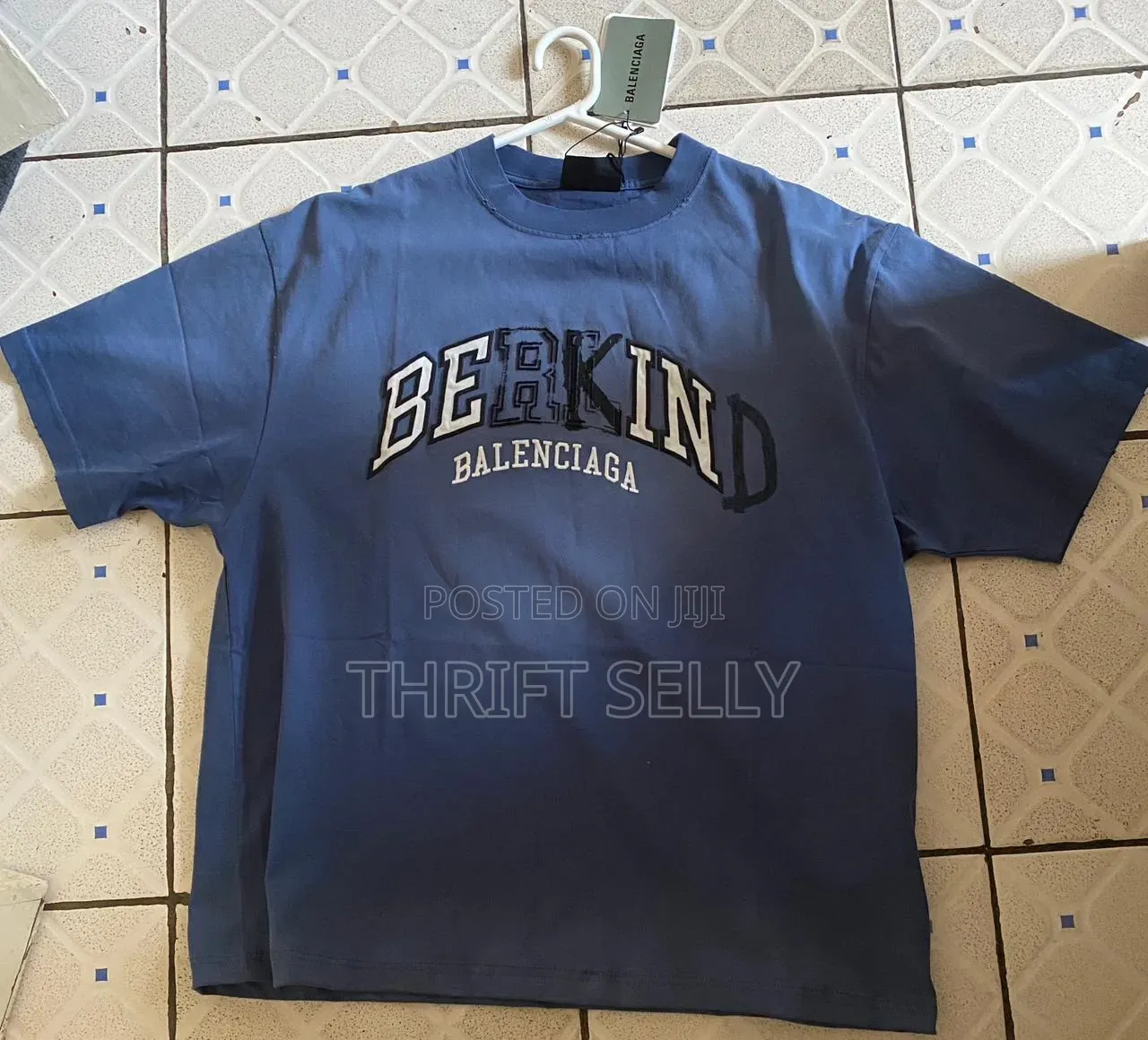 Blue Distressed Balenciaga Graphic Tee
