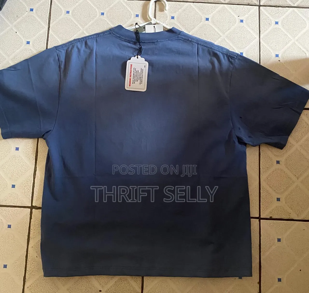 Blue Distressed Balenciaga Graphic Tee