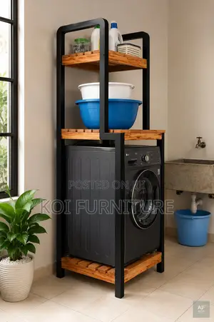 Cypress Wood and Black Machine Shelving